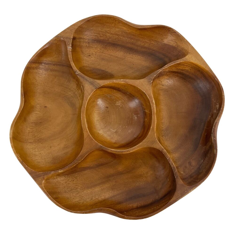 Monkey Pod round divided tray vintage